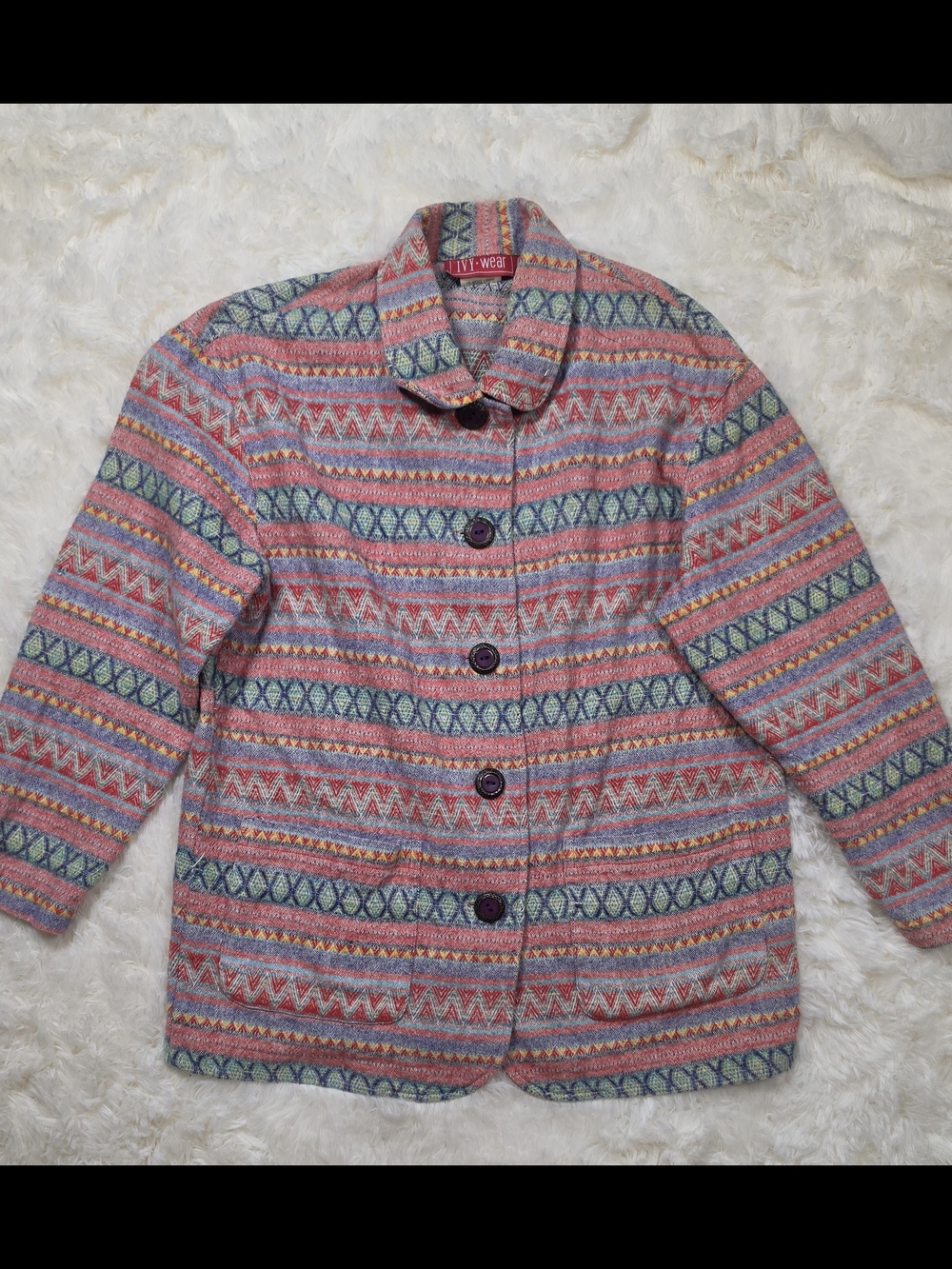 VTG Ivy Wear Western Aztec Blanket Tapestry Jacket Boho Tribal Print Size Medium
